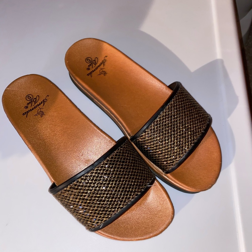 Size 6 sandals black and gold accents NWOT